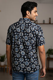 Blue Half Sleeve Jahota Printed Cotton Mens Shirt 10076225