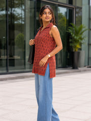 Rust Orange Bagh Printed Women Sleevless Shirt  10077185