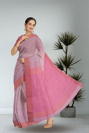 Pink Maheshwari Silk Cotton Saree 10075267