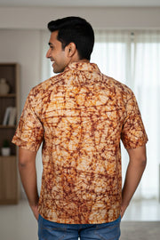 Yellow Half Sleeve Batik Printed Cotton Mens Shirt 10076354