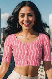 Pink Pochampally Ikat Mirror Work Cotton Blouse 10074523