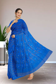 Blue Handloom Jamdani Style Cotton Saree with Blouse 10074216