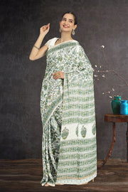 Green Sanganeri Printed Silk Cotton Saree 10075715