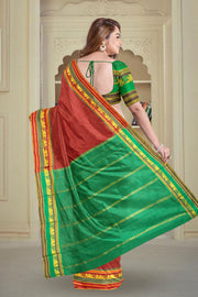 Kanjivaram Vegan Viscose Silk Saree Auburn Red Color and Traditional Design 10075547