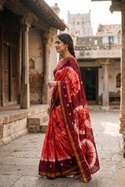 Red and Maroon Tie-Dye Sungudi Cotton Saree 10078015