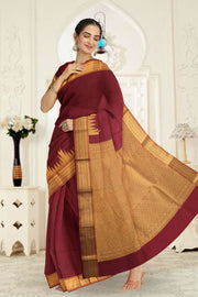 Prune Red Monotone Kanjivaram Silk Saree 10075649