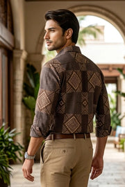 Cocoa Brown Full Sleeve Ajrakh Printed Cotton Men's Shirt 10076863