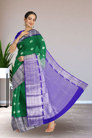 Green Kanjivaram Vegan Silk Saree with Contrast Pallu 10074855