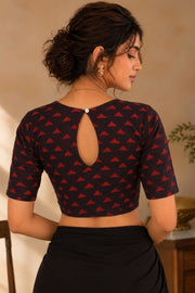 Maroon Indigo Hand Block Print Cotton Blouse 10078152