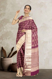 Burgundy Pure Zari Kanjivaram Silk Saree 10063138