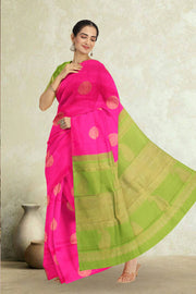 Hot Pink Pure Zari Borderless Kanjivaram Silk Saree 10059194