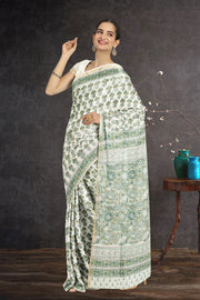 Green Sanganeri Printed Silk Cotton Saree 10075710