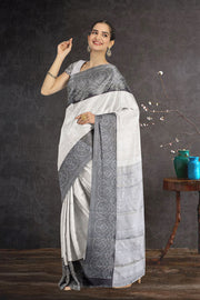 Silver White Pure Zari Korvai Kanjivaram Tissue Silk Saree 10063074