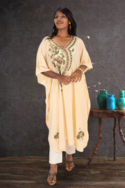 Beige Sozni Embroidered Crepe Silk Kaftan 10064736