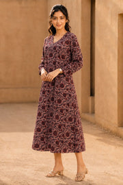 Rustic Maroon Hand Embroidered Cotton Dress 10077642