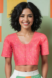 Peach Banarasi Chiniya Silk Blouse 10075017