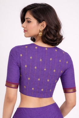 Purple Aari Embroidered Mangalgiri Cotton Blouse 10070747