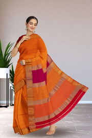 Orange Maheshwari Silk Cotton Saree 10075241