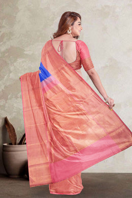 Cobalt Blue Korvai Kanjivaram Silk Saree 10075670