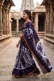 Purple and White Tie-Dye Sungudi Cotton Saree 10078013