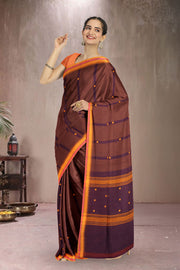 Brown Handloom Chettinad Cotton Saree 10075864