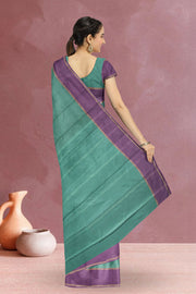 Kanjivaram Vegan Viscose Silk Saree Turkish Blue Color Block Design 10075551