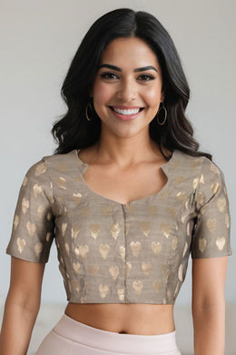 Green Banarasi Chiniya Silk Blouse 10075003