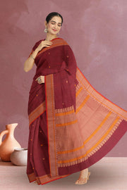 Maroon Handwoven Kanchi Cotton Saree 10069237