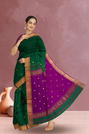 Green Maheshwari Silk Cotton Saree 10075274
