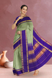 Elaichi Green Handloom Korvai Kanjivaram Silk Saree 10065051