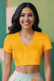 Yellow Maheshwari Silk Cotton Blouse 10075045