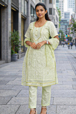 Green Sequin Embroidery Viscose Silk Salwar Suit 10076194