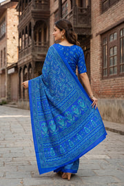 Royal Blue Kani Printed silk Saree 10077863
