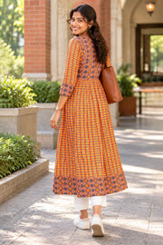 Orange Printed Cotton Kurta 10078205
