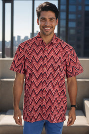 Red Half Sleeve Jahota Printed Cotton Mens Shirt 10072916