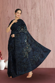 Blue Handcrafted Sungudi Cotton Saree 10074932