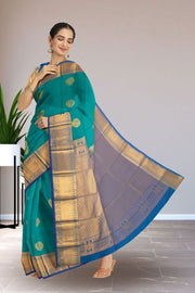 Blue Kanjivaram Vegan Silk Saree with Contrast Pallu 10074861