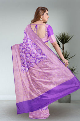 Lavender Handloom Banarasi Katan Silk Saree 10074267