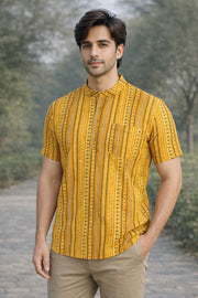 Ajrakh Cotton Men's Short Kurta With Slim-Fit Design & Front Pocket 10076899