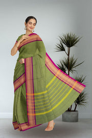 Green Handloom Chettinad Cotton Saree Without Blouse 10075170