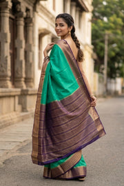 Peacock Green Mysore Semi Crepe Silk Saree 10077804