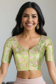Green Banarasi Silk Blouse 10075009