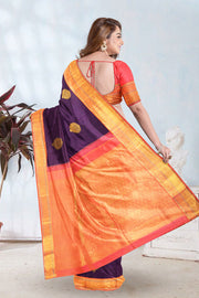 English Violet Korvai Kanjivaram Silk Saree 10075658