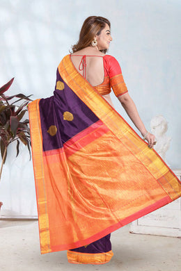 English Violet Korvai Kanjivaram Silk Saree 10075658