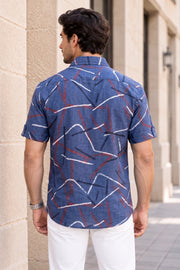 Blue Half Sleeve Ajrakh Printed Cotton Mens Shirt 10076825