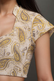 Beige Hand Block Vanaspathi Printed Cotton Blouse 10074480