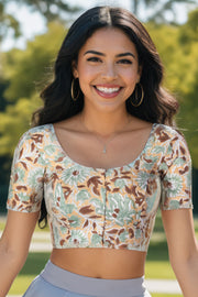 Green Handblock Printed Cotton Blouse 10075218