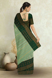 Green Art Silk Kanjivaram Saree With Stripes Design 10076349