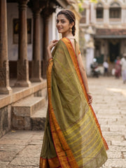 Leaf Green Handloom Chettinad Cotton Saree 10077348