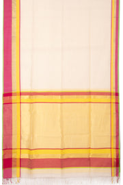 White Maheshwari Silk Cotton Saree 10076360